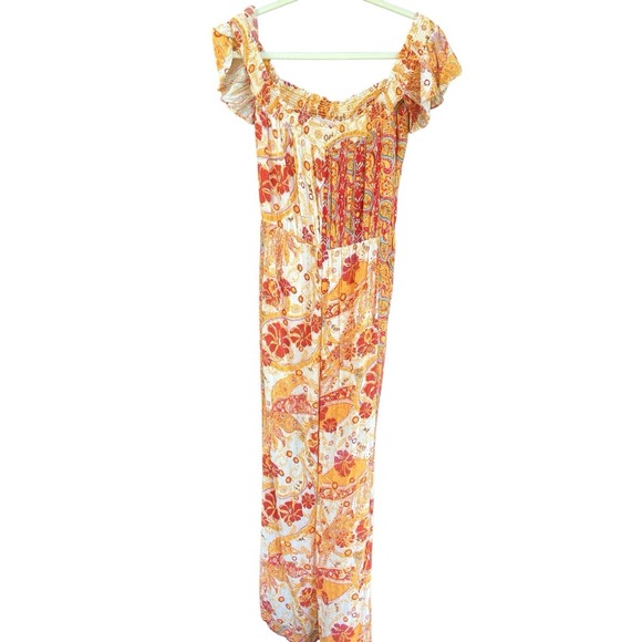 Free People Pants - Free People Carmen Wide Leg Jumpsuit S Golden Gate Paisley Boho Off Shoulder